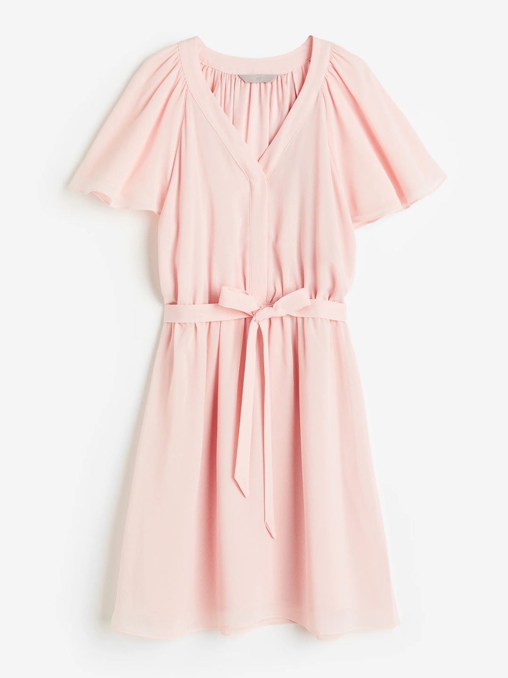 H&M| Light Pink V-Neck Flutter Sleeve Chiffon A-Line Knee Dress Sz S